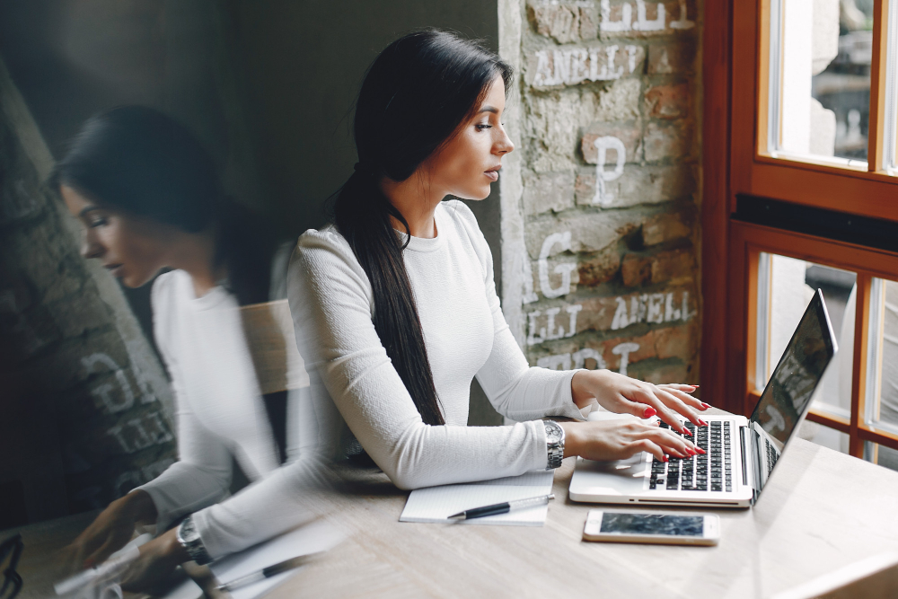 woman using laptop